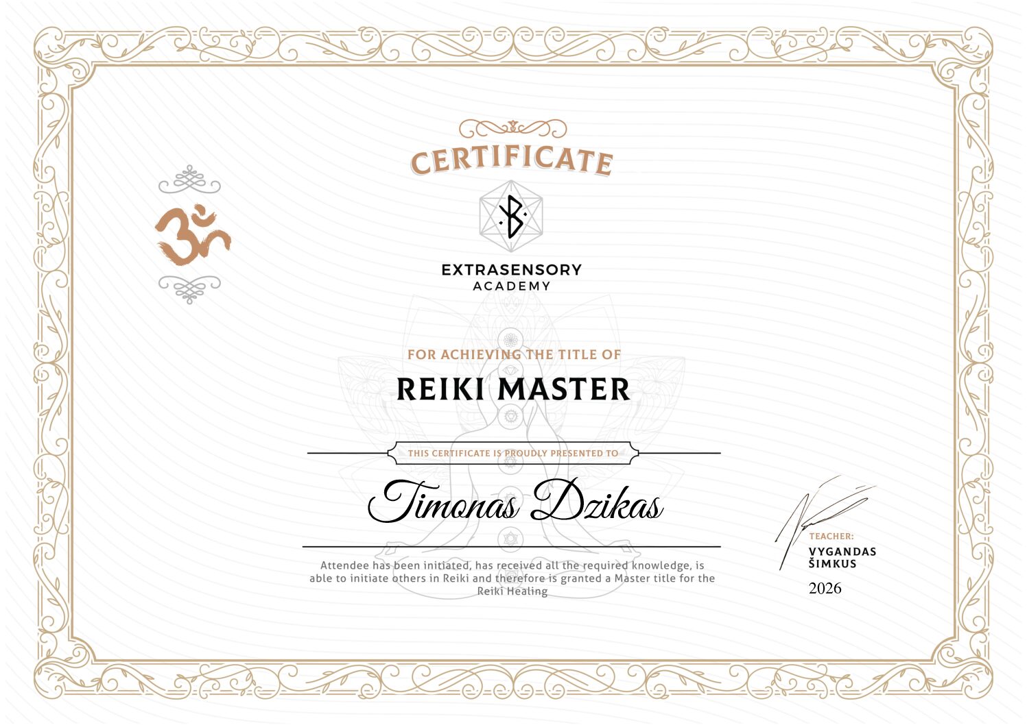 Timonas REIKI Meistro kvalifikacija